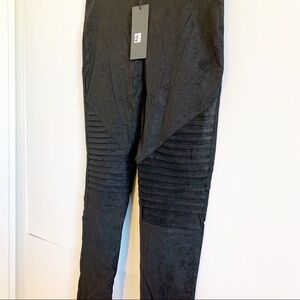 Rachael Stretch Faux Suede Moto Black Pants!